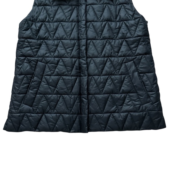 Eileen Fisher Quilted Black Snap Front Puffer Vest Chevron Black Medium - Picture 4 of 12